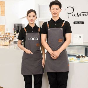 Custom Logo Sleeveless Cross Back <b>Kitchen</b> Bib Chef <b>Apron</b> 3 Pockets Sustainable Cotton Canvas for Restaurant Bar Cafe Uniform - Product Image 2