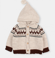 Cardigan à capuche pour enfants, motif Fair Isle, avec pompons, manches longues, boutons en bois, épais et respirant, tricoté pour tout-petits, OEM ODM