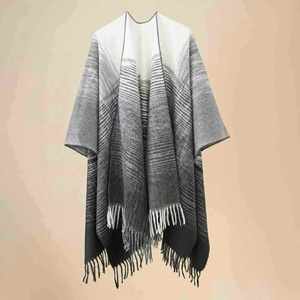 Chal largo de lana de lujo para mujer, estilo poncho grueso con borlas, ideal para invierno, venta al por mayor - Product Image 6