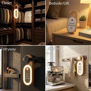 Luce Notturna con Sensore di Movimento in Legno Massello con Gancio, Lavagna Messaggi Fai-da-Te, Lampada da Parete LED Ricaricabile per Maniglia Armadio - Product Image 2
