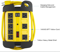 Multiprise industrielle robuste avec protection contre les surtensions, 8 prises USB, en métal, 15 A, avec rallonge