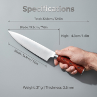Couteau de chef professionnel personnalisé 5CR15, lame en acier inoxydable ultra-affûtée, très résistante, 19,5 cm, finition haute brillance, ambidextre