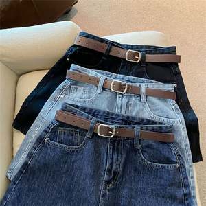 I-0572 Women's Summer Denim <b>Shorts</b> High Waist Simple Slimming Loose <b>Wide</b> <b>Leg</b> A-Line Hot Pants - Product Image 5