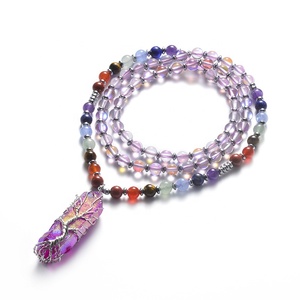 Amatista y 7 Chakra cuentas de <span class=keywords><strong>cristal</strong></span> en bruto prisma Hexagonal Árbol de la vida colgantes Chakra inicial collar de la joyería - Product Image 2