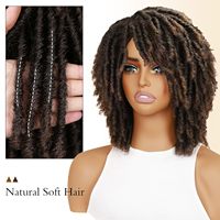 Perruque Dreadlock Courte Tressée Afro Bouclée Fausses Locks Cheveux au Crochet Sans Dentelle Fibre Synthétique Haute Température Densité 180% Noir