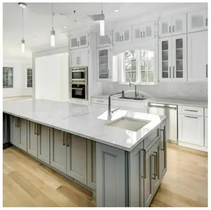 Factory Directly Classic Modular Solid Birch Wood White Grey Shaker Style American Wooden Kitchen Cabinets