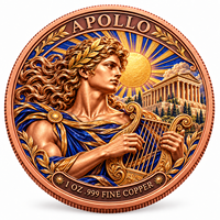 Pièces de monnaie rondes en cuivre pur 999 de 1 once, série Mythologie Grecque Antique, Apollo, double face, en relief 3D, artisanat métallique coloré