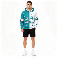 Sweat à capuche pour homme en polyester personnalisé avec sublimation, motif graphique d'hiver, impression 3D sur toute la surface, pour les fêtes de Noël