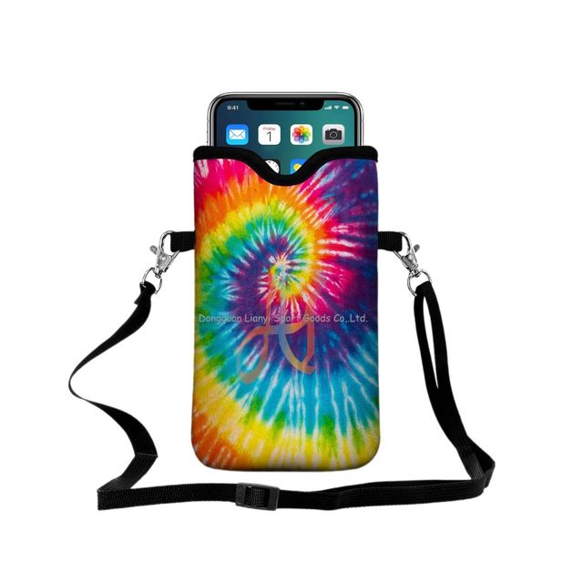 SMETA Sedex 4P Factory Custom Soft Neoprene Cell Phone Sleeve Pouch Smartphone case Bag with Crossbody Strap for iPhone Android