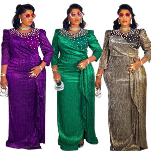Robe de <span class=keywords><strong>soirée</strong></span> de luxe pour femmes, élégante, col rond, manches longues, tissu brillant, strass, robe africaine, robes de <span class=keywords><strong>soirée</strong></span> formelles pour femmes - Product Image 2