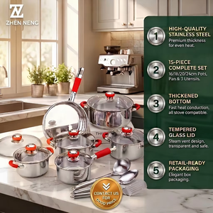 ZHEN NENG Set di Pentole in Acciaio Inox 15 Pezzi, Pentole <span class=keywords><strong>per</strong></span> Latte e Zuppa, Padella con Coperchio in Vetro, Manici in Silicone, Utensili da <span class=keywords><strong>Cucina</strong></span> <span class=keywords><strong>per</strong></span> Casa - Product Image 6