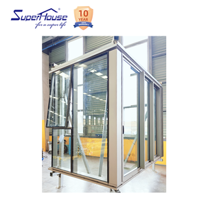 Puerta corrediza delgada <span class=keywords><strong>de</strong></span> esquina E baja <span class=keywords><strong>de</strong></span> vidrio templado <span class=keywords><strong>de</strong></span> 3 capas <span class=keywords><strong>de</strong></span> aluminio con rotura térmica para casa pasiva combina ventanas inclinables y giratorias - Product Image 2