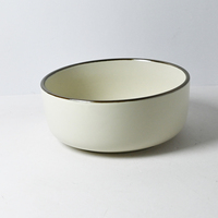 Ensemble de vaisselle en céramique blanc crème de 16 pièces avec bordure noire fine, ensemble de bols et de tasses ronds, vaisselle en porcelaine pour la maison et la cuisine