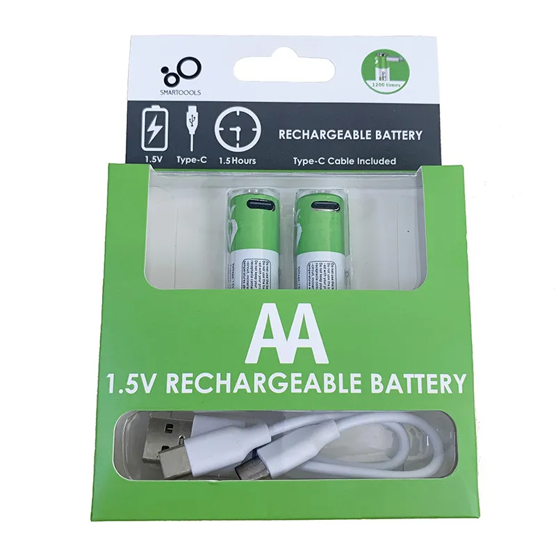AA 1.5 Voltage AAA Batteries Lithium ion Rechargeable USB Battery Size AA 2600mWh Lr6 1.5V for Smartoools Non Lr6 Alkaline Cell