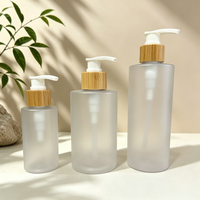 Botol Pompa Lotion Plastik PET Tebal Berlapis Embun dengan Cincin Bambu & Pompa PP untuk Kemasan Kosmetik Perawatan Kulit, Sampo, Sabun Mandi
