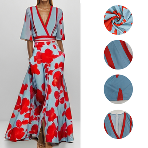 Abito <span class=keywords><strong>Lungo</strong></span> Elegante <span class=keywords><strong>con</strong></span> Stampa Floreale da Donna, Scollo a V, <span class=keywords><strong>Mezza</strong></span> <span class=keywords><strong>Manica</strong></span>, Vita Sottile, per Feste e Occasioni Casual - Product Image 4