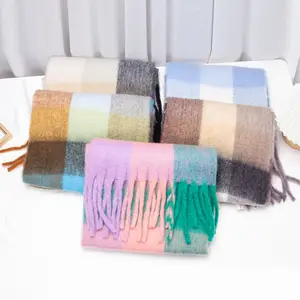 Autumn and winter new thickened thermal color lattice scarf European and n circle yarn coarse tassels spell color ac shawl scarf