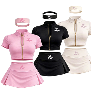 Set Lounge 3 Pezzi per Donna, Abbigliamento Estivo, Gonna Corta, Giacca con Zip e Fascia per Capelli, Set Personalizzato per Allenamento Femminile - Product Image 1