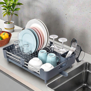 OEM拡張可能グレー皿ラックデュアルパーツ皿排水機非スクラッチ可動カトラリー排水機調整可能収納ホルダーラック - Product Image 4