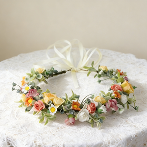 Serre-tête <span class=keywords><strong>Couronne</strong></span> de <span class=keywords><strong>fleurs</strong></span> artificielles Nouveau style Rétro Bohème, style européen et américain, pour mariée, tourisme et villégiature, Ramadan - Product Image 5