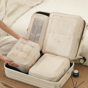 Travel Clothing <b>Bag</b> Set Rectangle Polyester <b>Compression</b> Storage Organizer For Luggage Daily Use Solid Color - Product Image 2