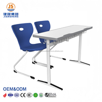 Ensemble de chaise et de bureau d'étudiant en métal et plastique PP, ergonomique, écologique, à hauteur fixe, robuste, moderne, pour une ou deux personnes, pour salle de classe