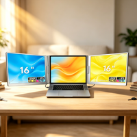 Écrans LCD pliables en trois parties, 3 moniteurs portables, écran double 16 pouces, moniteur portable pour ordinateur portable HP, pour le travail, directement de l'usine
