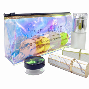 Customized Hologram shiny PVC Plastic Clear Zipper Bag for Cosmetic/Makeup/Skin Care Products, Zip lock Package Pouches