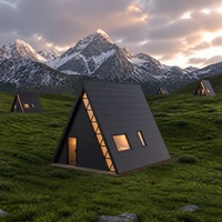 Cabane préfabriquée de luxe avec terrasse sur l'océan, hébergement commercial, fabrication en usine, réseau pour les développeurs, maison en A-frame S780