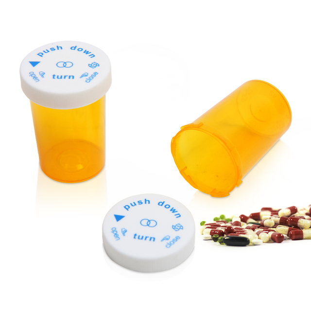 Orange 8 Dram Plastic Child Resistant clear 30ml Reversible Pill Bottle