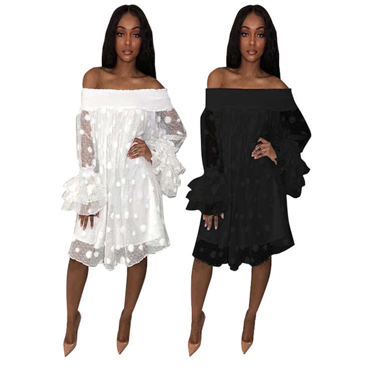 T829-Wholesale Elegante Vrouwen Mesh Zomer Jurk Off Shoulder Witte Jurk Dames