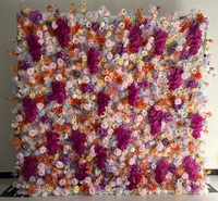 Mur de fleurs artificielles 3D rose, violet et bleu ombré, fond de scène en soie avec roses et hortensias pour la décoration de mariages et de fêtes
