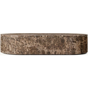 Residential Nordic Design Living Room Furniture Fluted Marble Ribbed Plinth Honed Dark <strong>Brown</strong> Emperador Marble Coffee <strong>Table</strong> - Product Image 1