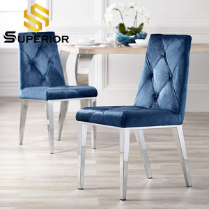 <strong>UK</strong> hot sale blue <strong>velvet</strong> dinning <strong>chairs</strong> silver stainless steel luxury dining table set dining room furniture - Product Image 1