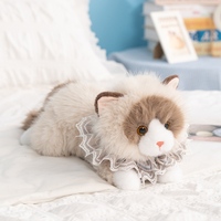 Peluche chat Ragdoll réaliste à col en dentelle et fourrure longue, jouet en peluche chaton moelleux pour décoration de canapé à la maison, cadeau d'anniversaire pour filles