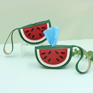 Cute Watermelon Shaped PU Leather Dog Waste Holder <b>Pet</b> Trash Bag <b>Carrier</b> Dog Poop Bag Dispenser for Outdoor Walking - Product Image 1
