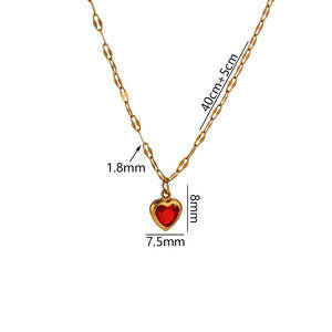 Collar con Colgante de Corazón de Melocotón Pequeño de Cristal y Acero Inoxidable, Cadena de Bambú Deportiva, Estilo Festivo para Mujer, Gran Venta de Haomi - Product Image 5