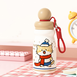 Bouteille d'eau isotherme pour enfants avec motif de dessin animé mignon, 500 ml, bouteille thermos portable avec sangle pour les voyages, pour enfants - Product Image 3