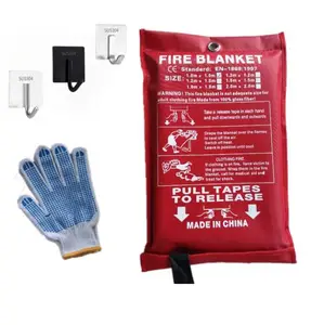 Huanyu 430GSM EN1869:2019 kain serat kaca kain darurat selimut api set selimut Keselamatan sarung tangan dan kait
