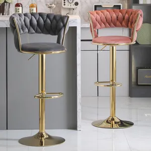 Tabouret de bar métal velours comptoir nordique pivotant cuisine moderne meubles de maison chaise haute en bois or luxe tabourets de bar pour la cuisine