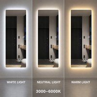 Miroir LED rectangulaire sans cadre, pleine longueur, IP44, interrupteur tactile à intensité variable, miroir de maquillage éclairé