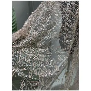 Custom Design Heavy Work Sequins Bridal Wedding Evening Dress Tulle Mesh Luxury Pearl Beaded Embroidery Lace Fabric