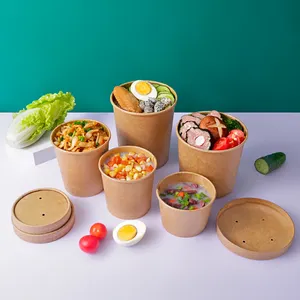스프 에코 친화적 종이 스프 컵 박스 간식 식품 용기용 일회용 맞춤형 로고 인쇄 크래프트 종이 그릇