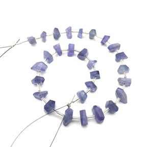 ชุดลูกปัดอัญมณี Tanzanite ธรรมชาติ28ชิ้นชุดเครื่องประดับ DIY รูปทรงนักเก็ตสีฟ้าเหลี่ยมเพชรพลอยสำหรับสร้อยคอต่างหู-ลูกปัดหินที่ทำด้วยมือ - Product Image 5