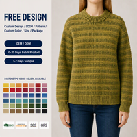 Pull en maille épaisse mélangée personnalisé pour femme, col rond, olive-moutarde, tricot gaufré, usine OEM ODM