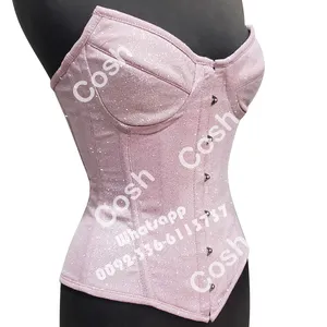 COSH紧身胸衣超胸围钢骨腰部训练极端曲线粉色闪光紧身胸衣新设计派对穿闪光面料紧身胸衣