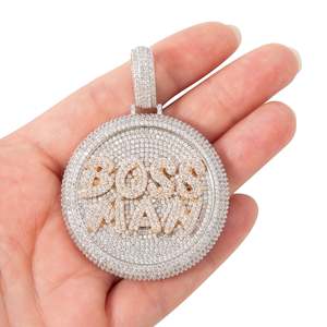 Two Tone Liontin Pria Dilapis Emas 14K Geometris Bentuk Bulat Hip Hop Mikro Pave CZ Ice Out Bling Boss - Product Image 3