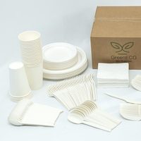 100/130/250/300/350/400 pièces Vaisselle jetable écologique et biodégradable en bagasse et papier moderne : assiettes, couteaux, fourchettes, cuillères