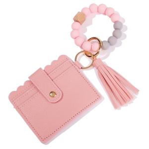 New Food Grade <b>Silicone</b> <b>Bead</b> Hand String Key Ring Pu Tassel Card Bag <b>Silicone</b> Bracelet Key Chain - Product Image 4