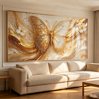 Décoration Murale Horizontale 3D Papillon Doré Grand Art Mural Tendance pour Hôtel, Bureau, Salon – Peinture HD en Porcelaine Cristalline – Vente en Gros